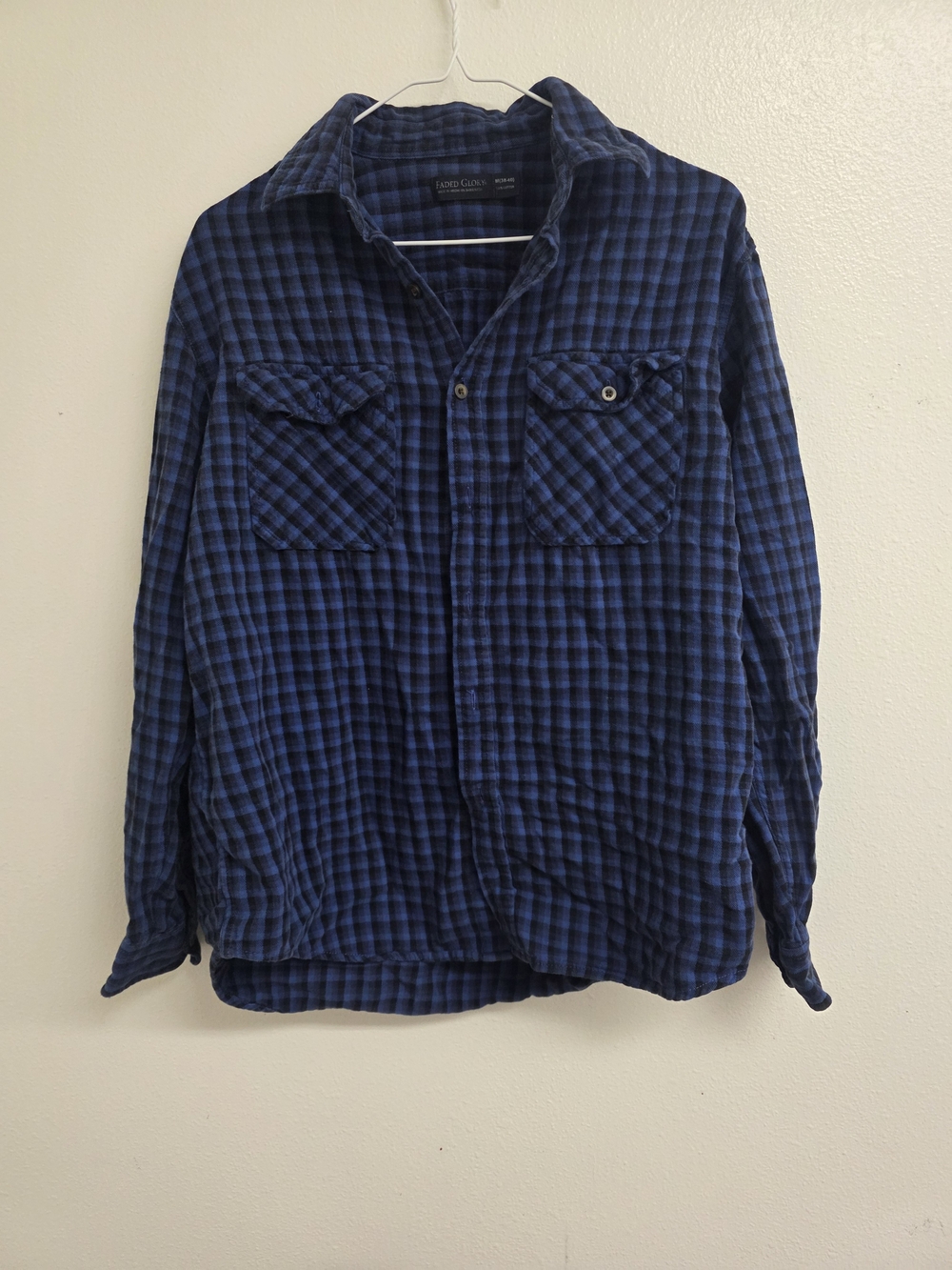 Faded Glory Navy Blue Plaid Button-Up Shirt (0613)